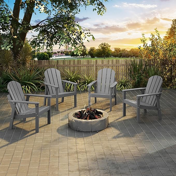 Adirondack Chair Set of 8, All Weather HDPE Fire Pit Chairs, Oversized Plastic Adirondack Chair for Outdoor, Balcony, Deck, Backyard, Patio, Garden, Poolside, Lawn Grey