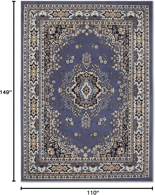 Home Dynamix Premium Sakarya Traditional Medallion Border Area Rug, Country Blue, 9'2"x12'5" Rectangle