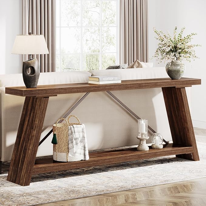 Tribesigns 70.9 Inches Extra Long Sofa Table Behind Couch, Industrial Entryway Console Table with Storage for Hallway, Entry, Living Room, Dark Walnut Brown
