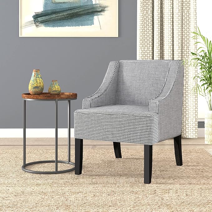Homepop Home Decor | Upholstered Classic Swoop Arm Accent Chair | Accent Chairs for Living Room & Bedroom | Decorative Home Furniture, Black and White