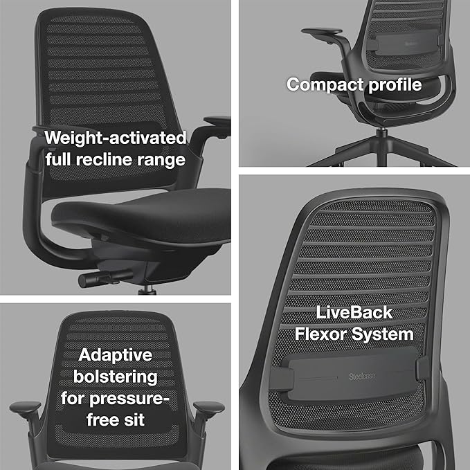 Steelcase Series 2 Office Chair - Ergonomic Work Chair with Wheels for Hard Flooring - with Back Support, Weight-Activated Adjustment & Arm Support - Adjustable Rolling Chairs for Desk - Licorice