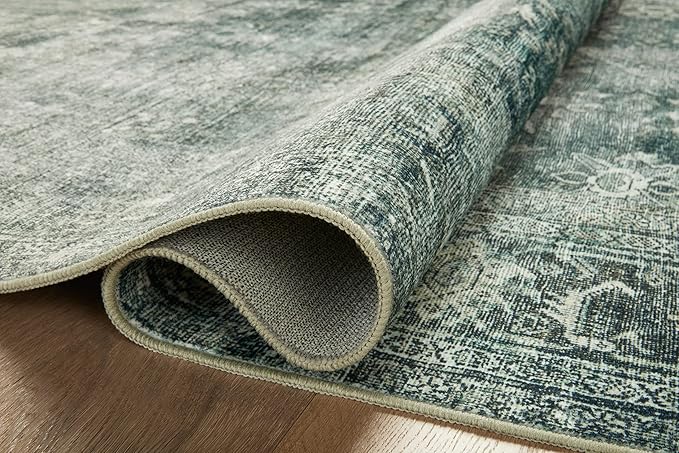 Loloi Magnolia Home by Joanna Gaines Banks Collection BAN-03 Blue/Lagoon 2'-6" x 7'-6", .13" Pile Height, Machine Washable, Runner Rug