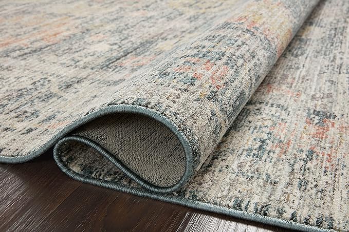 Loloi Magnolia Home by Joanna Gaines Millie Collection MIE-01 Blue/Multi 9'-6" x 9'-6", .25" Pile Height, Round Area Rug