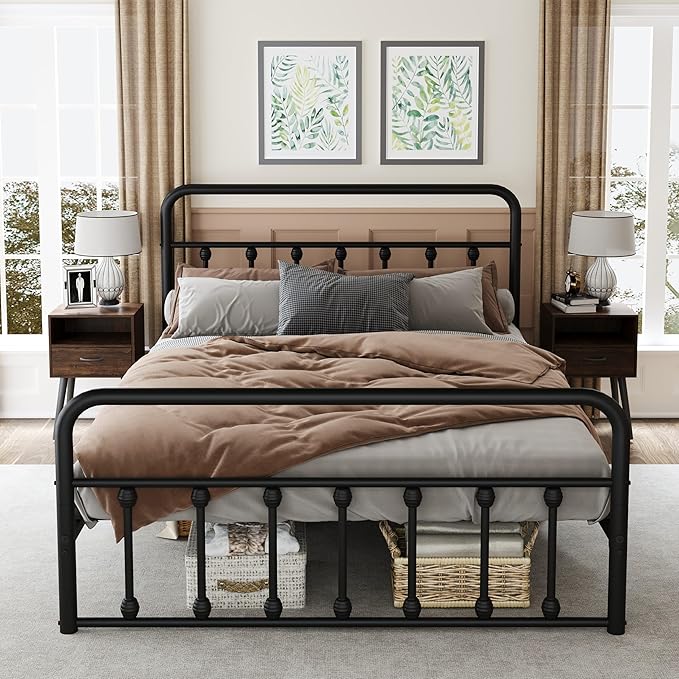 Metal Queen Single Bed Frame with Storage Space, 82.7" in Steel Bed Frame with Protective Foot Pads, Strong Bearing Capacity Queen Size Bed, Easy Assembly, Underbed Storage Space(43.3 inch)
