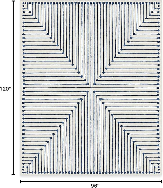 RUGGABLE x Jonathan Adler Machine Washable Modern Area Rug – Inkdrop Slate Blue 8x10, Stain-Resistant, Non-Slip – Large Rugs for Living Room, Bedroom, Hallway, Entryway & Office–with Cushioned Pad