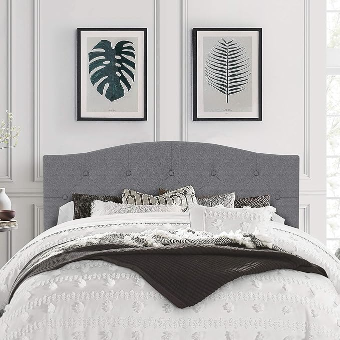 Hillsdale Provence Upholstered Arch Adjustable Tufted Full/Queen Headboard, Glacier Gray