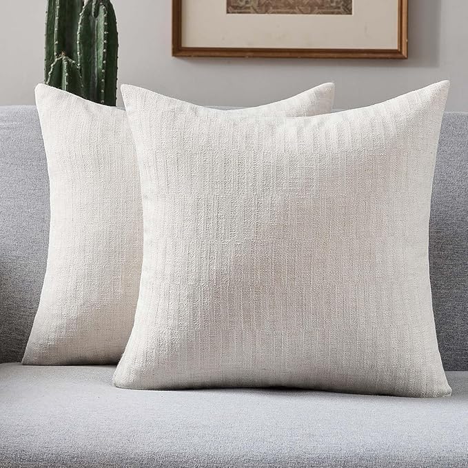 FUTEI Light Natural Decorative Throw Pillow Covers 18x18 Inch Set of 2,Soft Linen Slub Texture Cushion Case,Farmhouse Home Decor for Couch Bed Living Room