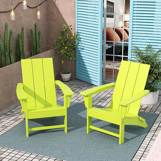 Costaelm Folding Adirondack Chairs, Outdoor Patio Adjustable Lawn Chairs, Weather Resistant Outside Firepit Chairs for Porch, Poolside, Garden, Backyard Deck, Lime