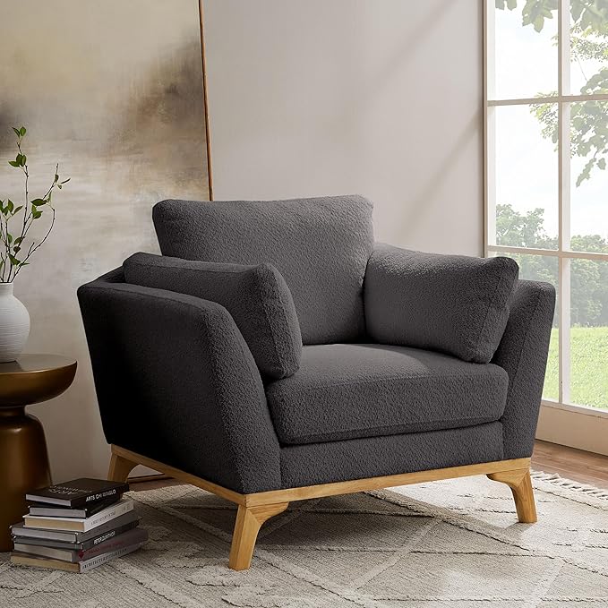 VANOMi Large-Sized Accent Chair, Thick Cushion Bedroom Reading Chair, Comfortable Living Room Single Sofa, Boucle Dark Gray