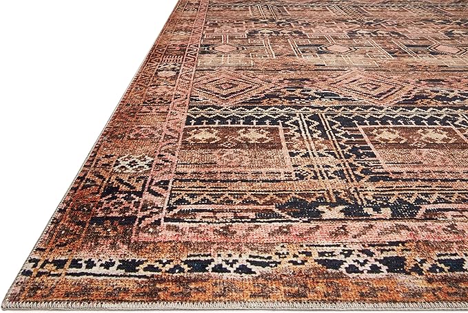 Loloi Layla Collection LAY-14 Mocha/Blush 2'-6" x 9'-6" .13" Thick Runner Rug, Soft, Durable, Vintage Inspired, Distressed, Low Pile, Non-Shedding, Easy Clean, Printed, Living Room Rug