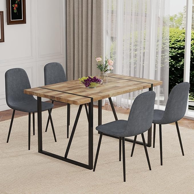 Dining Table Set for 4,Dinner Table Set for 4,55'' Kitchen Table and PU Leather Chairs Set of 4, 5 Piece Dining Table Set for Kitchen Dining Room