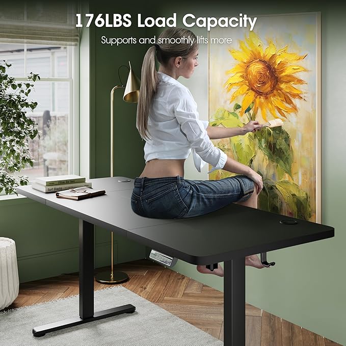 Monomi Electric Height Adjustable Standing Desk, 55x24 Inches, Ergonomic Home Office Sit/Stand Up Desk with Two-Piece Desktop (Black Steel Frame/Black Top)