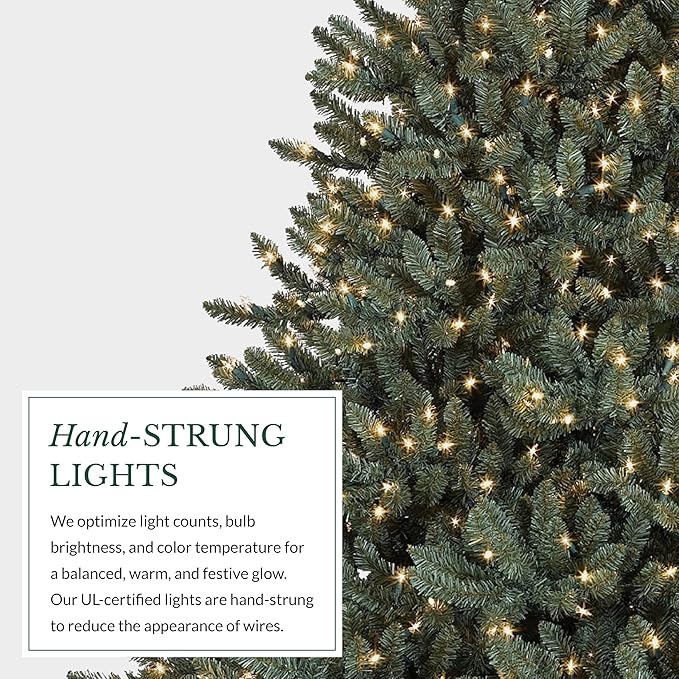 Balsam Hill 7.5ft Pre-Lit Classic Blue Spruce - Artificial Christmas Tree with 2,960+ Tips, 1,000 Clear LED Lights, Easy Plug Technology & Premium Stand for Indoor Holiday Decorating