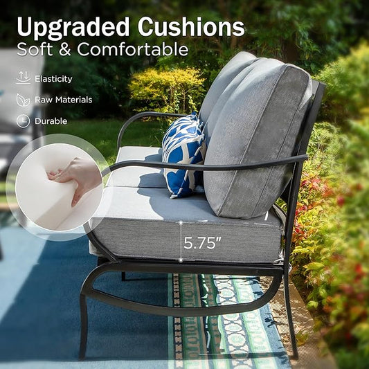 PHI VILLA Patio Conversation Set with Fire Pit, 7 Seat with 45" Firepit Table, Swivel & Fixed, Grey