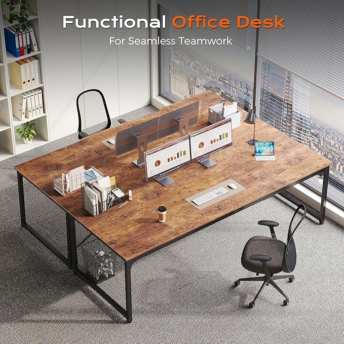 PRAISUN 78.7 X 29.5 Inch Computer Desk with Deeper Desktop, Long Gaming Office Writing Work Desk for Home Office, Study, Bedroom, Work from Home, Metal Frame, Rustic Brown