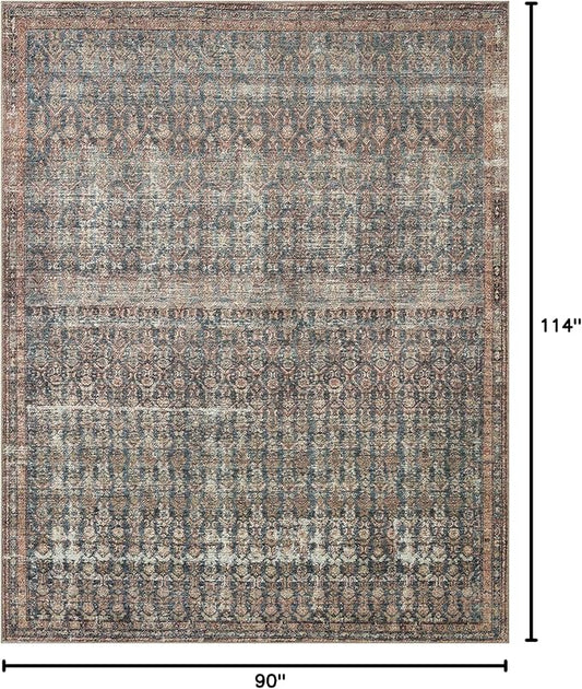 Loloi Amber Lewis Billie Collection, Ocean & Brick 7'-6" x 9'-6" Area Rug – Antique & Distressed Accent Rugs for Living Room, Bedroom, Entryway & Hallway, No Shed High Traffic Area Home Decor Rug