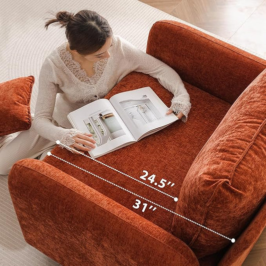 Oversized Accent Chair Set of 2,All Seats Storage,Comfy Armchair,24.5'' Deep Seat,Upholstered Living Room Chairs,Reading Chair for Bedroom,Office,Chenille,Orange
