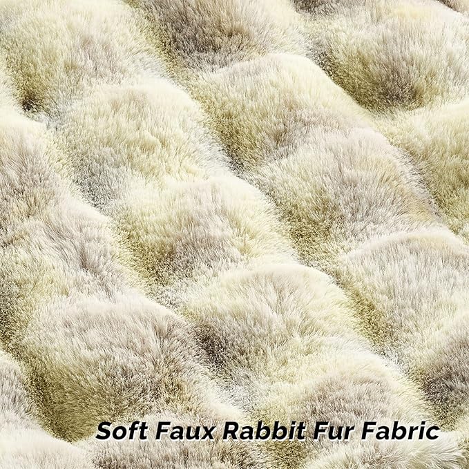 FUTEI Green White Decorative Throw Pillow Covers 24x24 Inch Set of 2,Soft Fuzzy Faux Rabbit Fur European Cushion Covers with Raised Texture,Neutral Boho Home Decor for Couch Bed Living Room