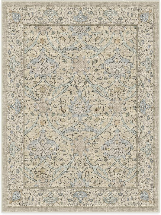 RUGGABLE x Morris & Co Washable Area Rug – Montreal Natural Blue 9x12, Stain-Resistant, Non-Slip – Large Machine Washable Rugs for Living Room, Bedroom, Hallway, Entryway & Office–with Standard Pad