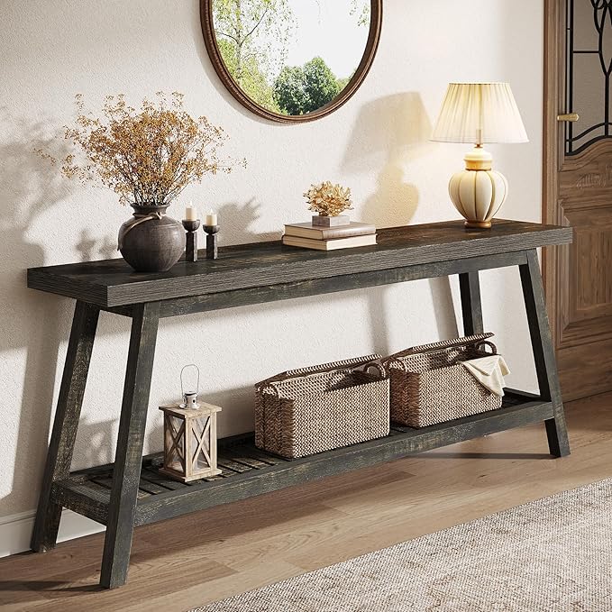 Tribesigns 70.86-Inch Console Table for Entyrway, Farmhouse 2-Tier Entry Entrance Table, Narrow Long Sofa Table Behind Couch, Dark Brown