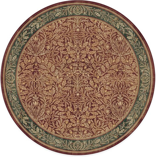 RUGGABLE x Morris & Co Machine Washable Christmas Area Rug– Acorn Amber Red 6 ft Round, Stain-Resistant, Non-Slip – Medium Rugs for Living Room, Bedroom, Hallway, Entryway & Office–with Cushioned Pad