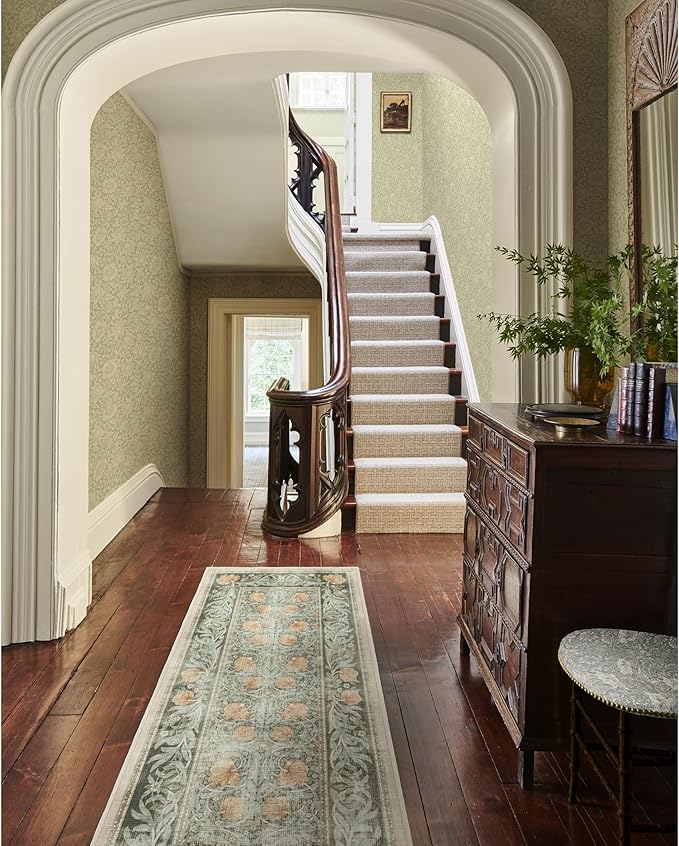 RUGGABLE x Morris & Co Washable Area Rug – Pimpernel Vintage Green 5x7, Stain-Resistant, Non-Slip – Medium Machine Washable Rugs for Living Room, Bedroom, Hallway, Entryway & Office–with Standard Pad