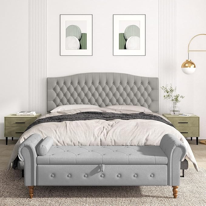 King Headboard Only, Upholstered Headboard for Adjustable Bed Velvet Tufted Cal King Size Wall Mounted Head Board with Solid Wood Legs Head Board, Gray