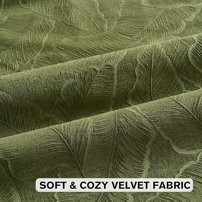 FUTEI Moss Green Velvet Throw Pillow Covers 18x18 Inch Set of 2,Soft Embossed Leaf-Relief Textured Cushion Cases,Natural Home Decor for Couch Living Room