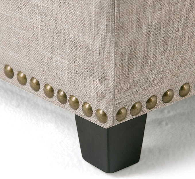 SIMPLIHOME Kingsley 48 inch Wide Transitional Rectangle Large Storage Ottoman in Natural Linen Look Fabric, Assembled, For the Living Room, Entryway and Family Room