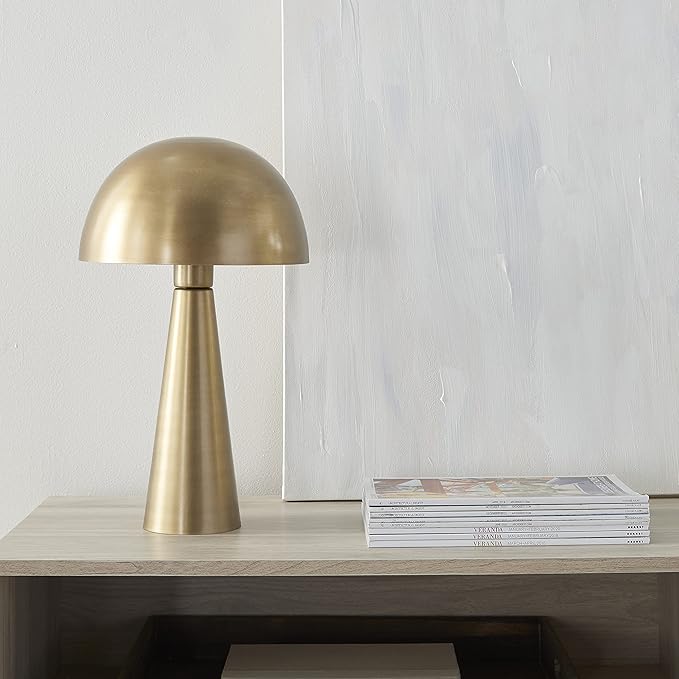 Nourison Home 16" Antique Gold Metal Mushroom Table Lamp, Modern, Retro, Desk Light for Bedroom, Dining, Office, Entryway