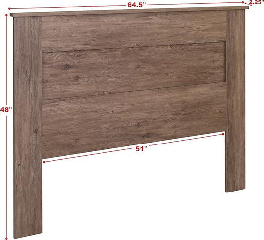 Prepac Stylish Flat Wood Panel Headboard for Queen Size Beds, Simplistic Wooden Queen Headboard 2.25" D x 64.5" W x 48" H, Drifted Gray, DHFQ-1301-1