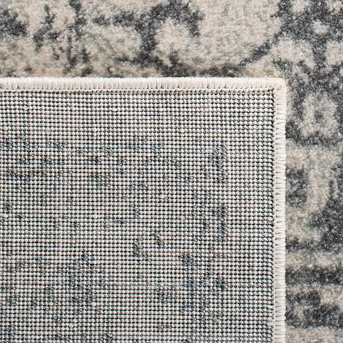 SAFAVIEH Evoke Collection Area Rug - 8' Round, Ivory & Grey, Distressed Design, Non-Shedding & Easy to Clean, Ideal for Living Room, Bedroom, Dining Space (EVK256F)