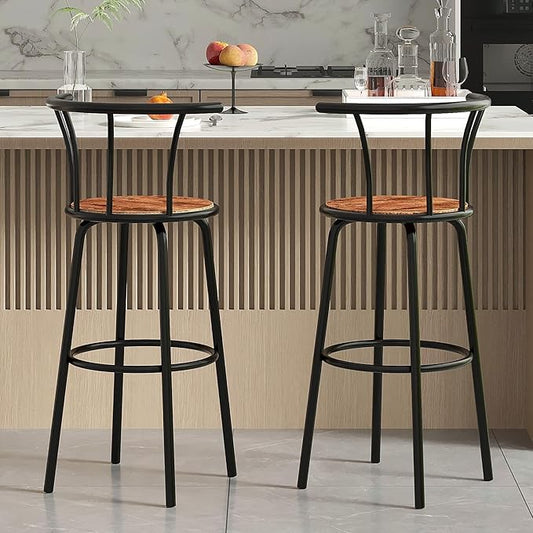 VECELO Bar Stools Set of 2, Swivel Counter Stools with Backrest, Bar Height Stools for Dining Room, Kitchen Island, Pub, Easy Assembly, Dark Brown