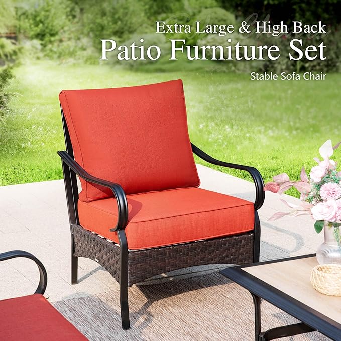 Sophia & William Extra Large Outdoor Patio Sofa Chairs Set 2 PCS Heavy-Duty Porch Furniture with High Back & Deep Seating Area, 5.5" Thicken Cushions for Deck, Lawn, Outside (Red)