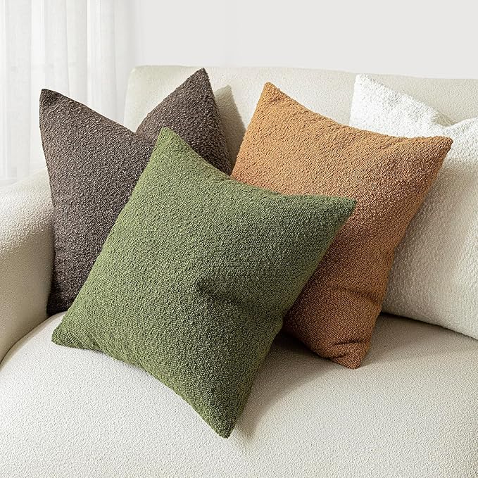 Foindtower Set of 2, Decorative Textured Boucle Throw Pillow Covers Accent Solid Pillow Cases Neutral Soft Cozy Couch Cushion Case for Chair Sofa Bedroom Living Room Home Decor 26 x 26 Inch Green
