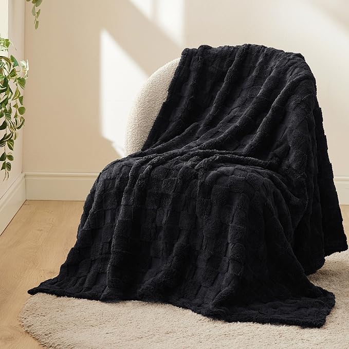 Bedsure GentleSoft Black Throw Blanket for Couch - Super Soft Cozy Blankets Gifts for Women Men Girls, Cute Small Fleece Throws for Bedroom Home Decor, 50x70 Inches