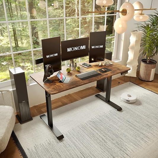 Monomi Electric Standing Desk, 63 x 28 inches Height Adjustable Desk, Ergonomic Home Office Sit Stand Up Desk with Memory Preset Controller (Rustic Brown Top/Black Frame)