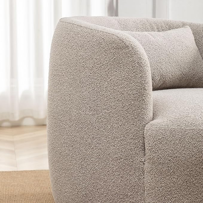 KINWELL 34" Wide Boucle Swivel Barrel Chairs Set of 2, No Assembly Round Upholstered Armchairs Accent Chairs Single Sofa Chair with Toss Pillow for Living Room and Bedroom, Taupe