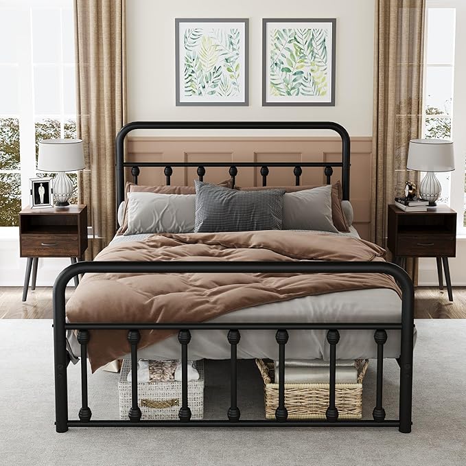 Metal Full Single Bed Frame with Storage Space, 74.8" in Steel Bed Frame with Protective Foot Pads, Strong Bearing Capacity Full Size Bed, Easy Assembly, Underbed Storage Space(43.3 inch)