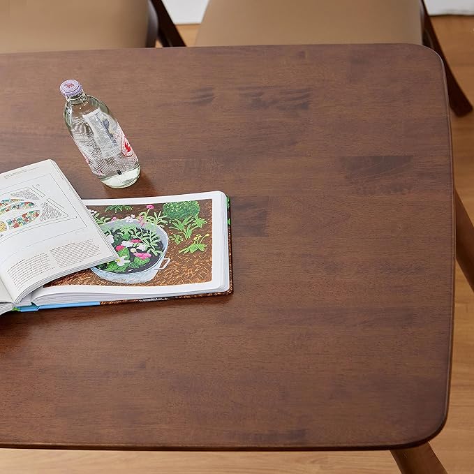 Livinia Aslan 59" Malaysian Oak Rectangular Wooden Dining Table/Large Solid Wood Kitchen Desk (Walnut)
