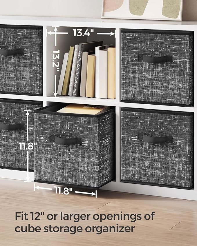 SONGMICS Storage Cubes, 11.8 x 11.8 x 11.8 Inches Non-Woven Fabric Bins with Double Handles, Set of 8, Closet Organizers for Shelves, Foldable, for Clothes, Ink Black UROB830B01