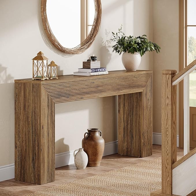 Tribesigns 63" Console Table, Rustic Fluted Long Sofa Table Behind Couch for Entryway, Living Room, Hallway, Foyer, Brown