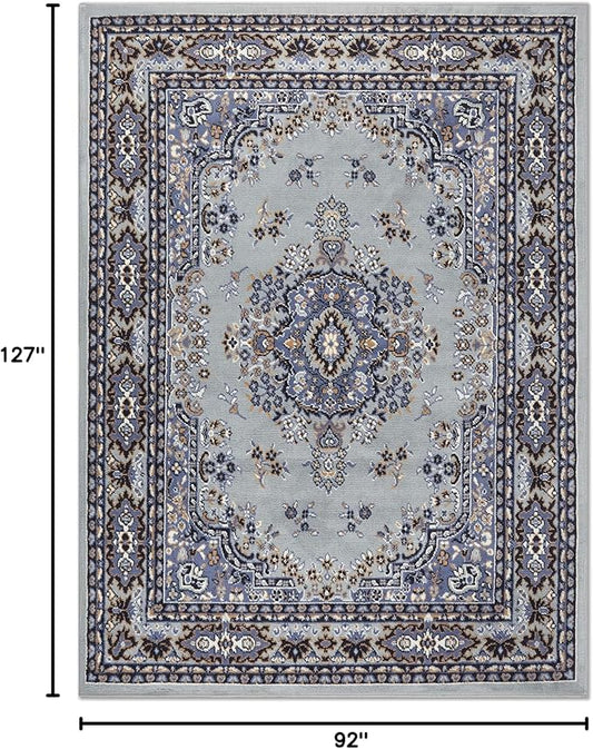 Home Dynamix Premium Sakarya Traditional Medallion Border Area Rug, Silver, 7'8"x10'7" Rectangle