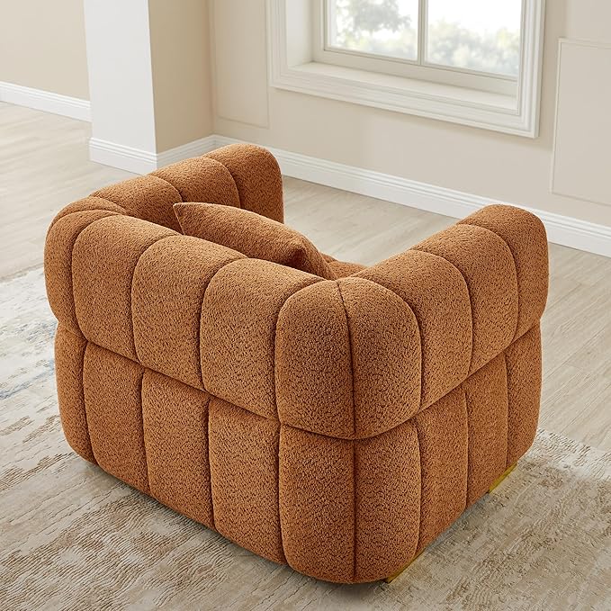 VANOMi 90.94”Cloud Sofa Couch, Modern Deep Seat Boucle Sofa, Oversized Upholstered 3-Seater Comfy Couch Loveseat for Living Room, Bedroom, Office, Apartment, Curry (1 Piece)