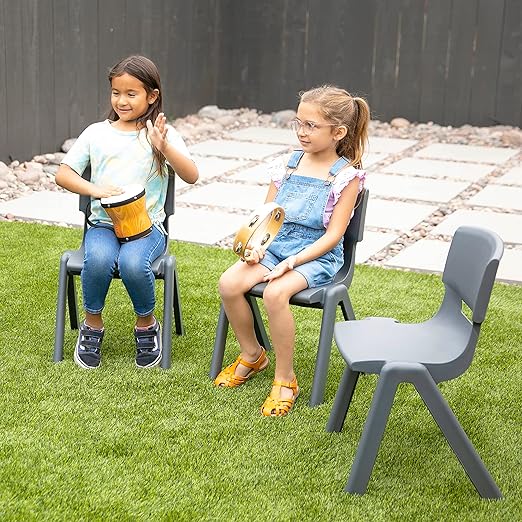 ECR4Kids 14in Plastic School Stack Chair, Children's Furniture, Grey, 4-Pack