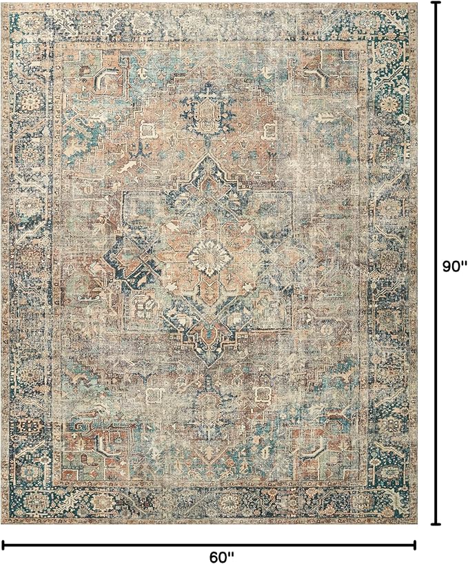 Loloi Margot Collection MAT-02 Terracotta/Lagoon 5'-0" x 7'-6" Area Rug feat. CloudPile, No-Shed Easy Clean Large Patterned Area Rug for Living Room, Bedroom, Dining Area