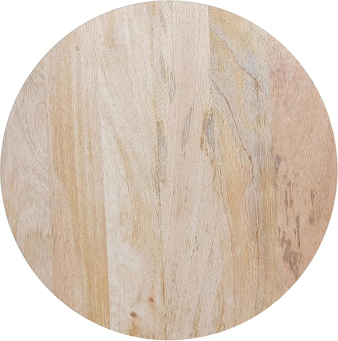 SIMPLIHOME Demy 18-inch Wide Metal and Solid Mango Accent Table in Natural/White, Round Side Table with Mango Wood Top for Living Room or Bedroom, Industrial Style, Assembled