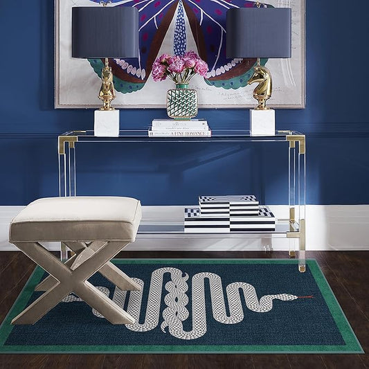 RUGGABLE x Jonathan Adler Machine Washable Modern Area Rug – Venom Sapphire 3x5, Stain-Resistant, Non-Slip – Small Rugs for Living Room, Bedroom, Hallway, Entryway & Office–with Cushioned Pad