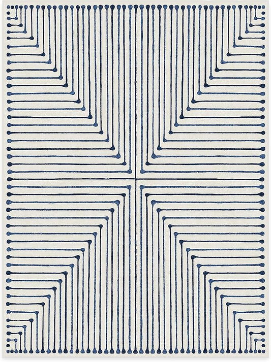 RUGGABLE x Jonathan Adler Machine Washable Modern Area Rug – Inkdrop Slate Blue 9x12, Stain-Resistant, Non-Slip – Large Rugs for Living Room, Bedroom, Hallway, Entryway & Office–with Cushioned Pad