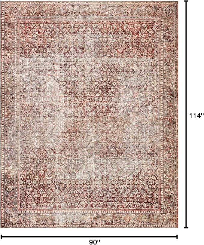 Loloi Layla Collection LAY-11 Cinnamon/Sage 7'-6" x 9'-6" .13" Thick Area Rug, Soft, Durable, Vintage Inspired, Distressed, Low Pile, Non-Shedding, Easy Clean, Printed, Living Room Rug